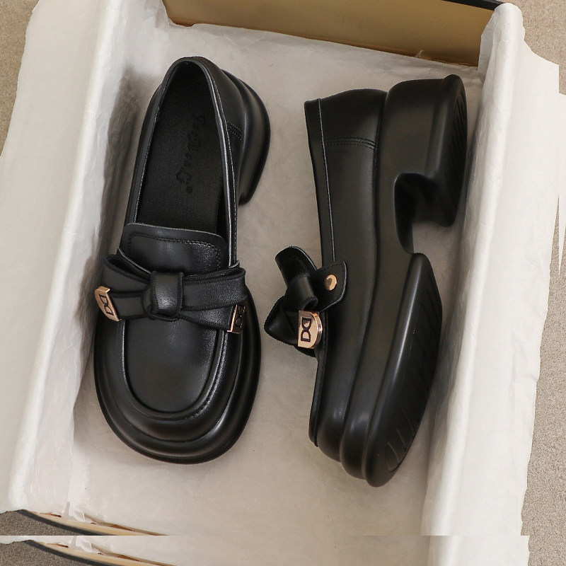 牛皮版~小皮鞋女款2026新款秋季英伦风黑色34码配裙子厚底乐福鞋