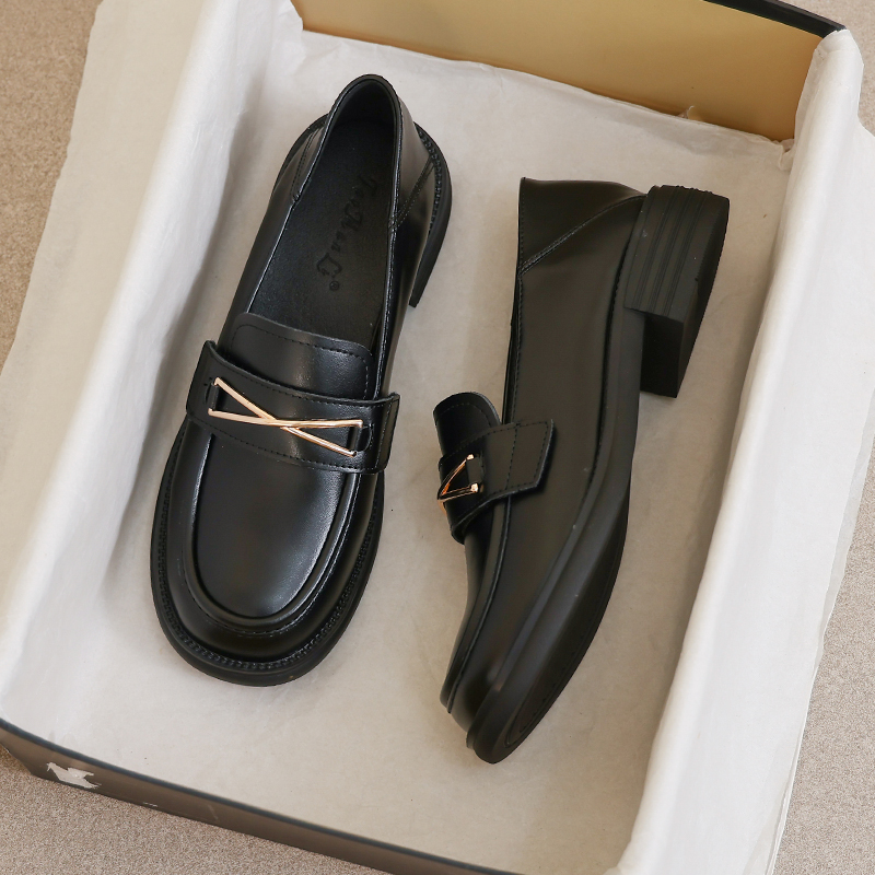 牛皮版~大码41通勤平底乐福鞋女2026新款春秋黑色单鞋百搭小皮鞋