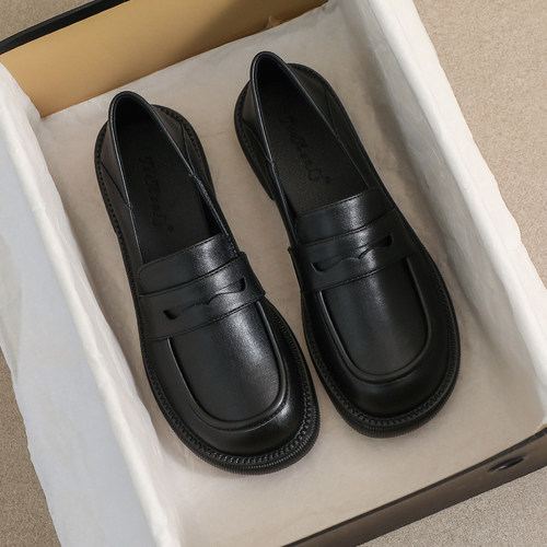 牛皮版~小皮鞋女2026新款秋季英伦风黑色大码41软底厚底42乐福鞋