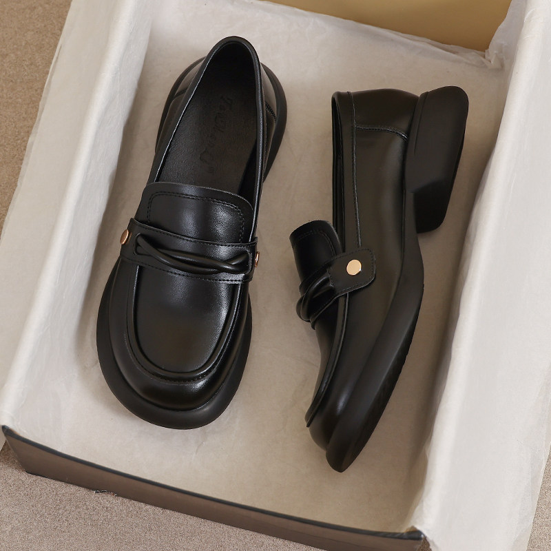 牛皮版~大码41到43女鞋厚底小皮鞋2026新款春秋黑软底英伦乐福鞋