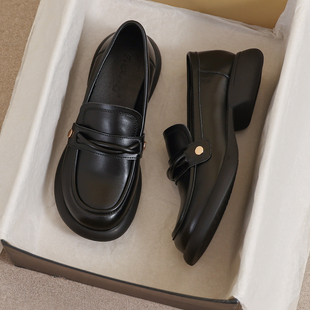 大码 春秋黑软底英伦乐福鞋 41到43女鞋 2026新款 厚底小皮鞋 牛皮版