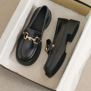 牛皮版~厚底乐福鞋女2026新款春秋黑色日系单鞋大码jk英伦小皮鞋