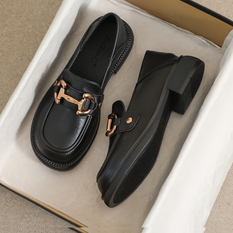 羊皮款~大码41到43厚底乐福鞋女2025新款秋冬软底英伦黑色小皮鞋