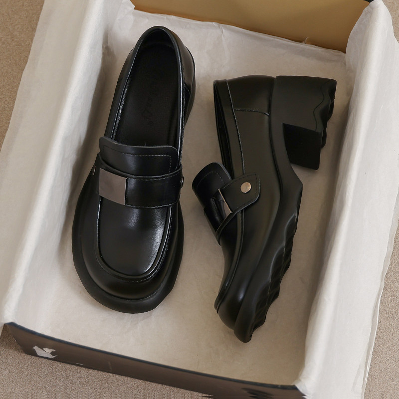 牛皮版~34码高跟乐福鞋女款2026新款秋冬软底单鞋英伦风jk小皮鞋