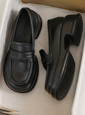 羊皮版~小皮鞋女2025新款秋季英伦风黑色乐福34码配裙子厚底鞋子