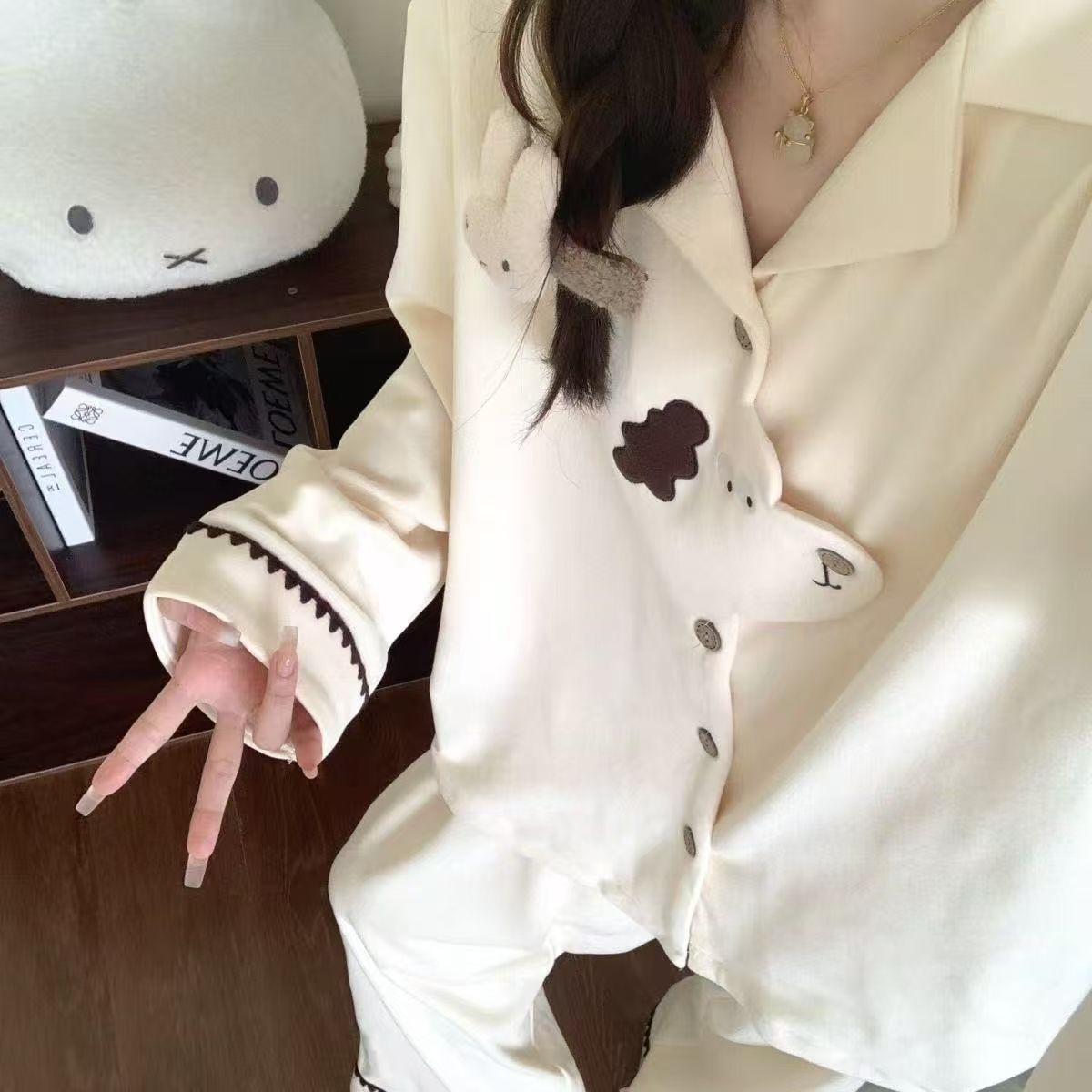 韩版可爱小狗磨毛德绒睡衣女款