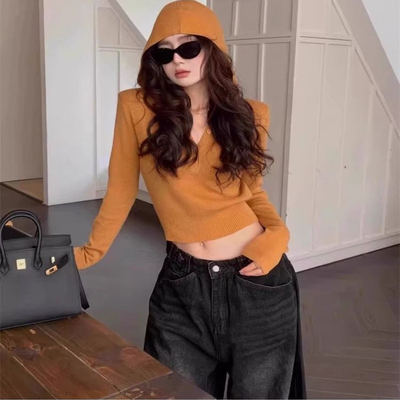 休闲修身收腰长袖毛衣内搭短上衣