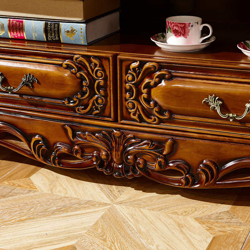 欧式全实木大理石电视柜 客厅橡木雕花烤漆天然地柜茶几组合包邮