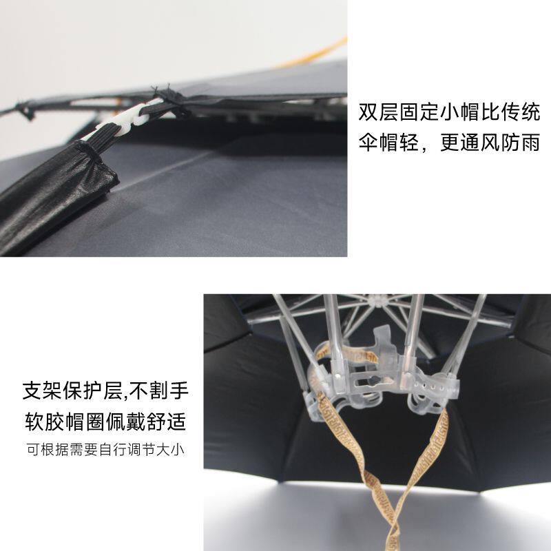 头戴式钓鱼伞户外防晒遮阳伞新款黑胶折叠雨伞帽采茶渔具斗笠帽伞