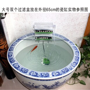 圆形鱼缸过滤器陶瓷圆缸圆柱造景氧气泵外置小型家用过滤棉静音盒