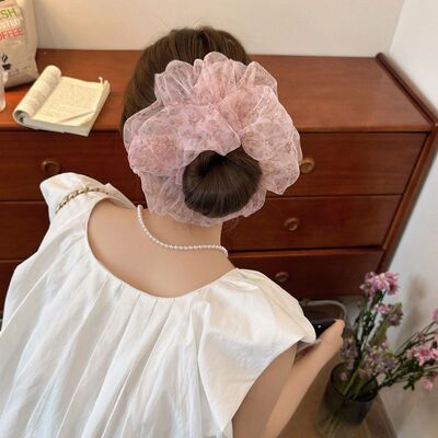 氛围感百搭甜美欧根纱小碎花大肠发圈女温柔扎发扎马尾头花发饰女
