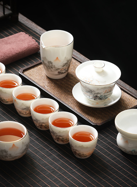 茶具套装功夫茶杯泡茶盖碗杯子青花高端茶壶德化办公室家用白玉瓷