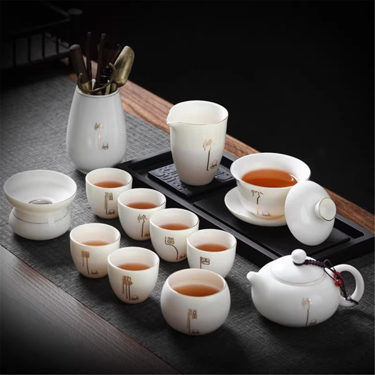 茶杯茶具套装泡茶专用功夫茶杯子羊脂玉高端办公室会客陶瓷小盖碗