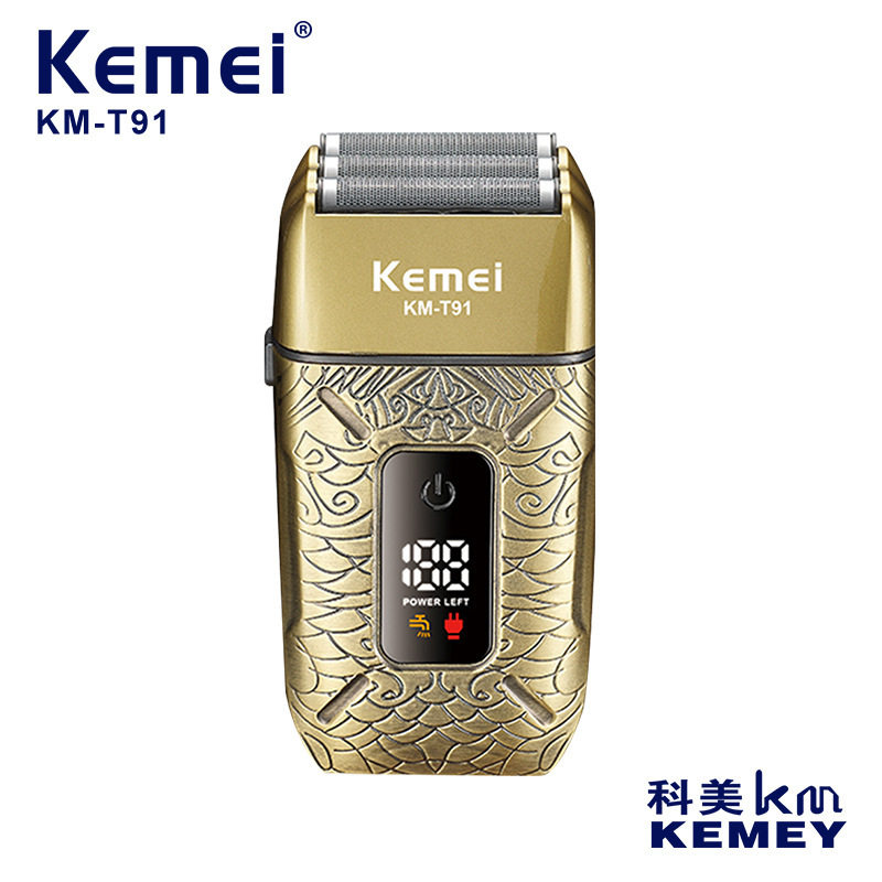 科美KEMEI跨境往复式三刀头浮动金属复古机身剃须刀电动可水洗