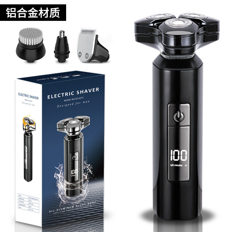 跨境爆款剃须刀男士电动刮胡刀剃胡须子刀铝合金全身水洗礼物数显