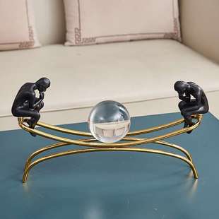 欧式 饰现代创意样板房金属树脂工艺 思考者水晶球摆件书桌酒柜装