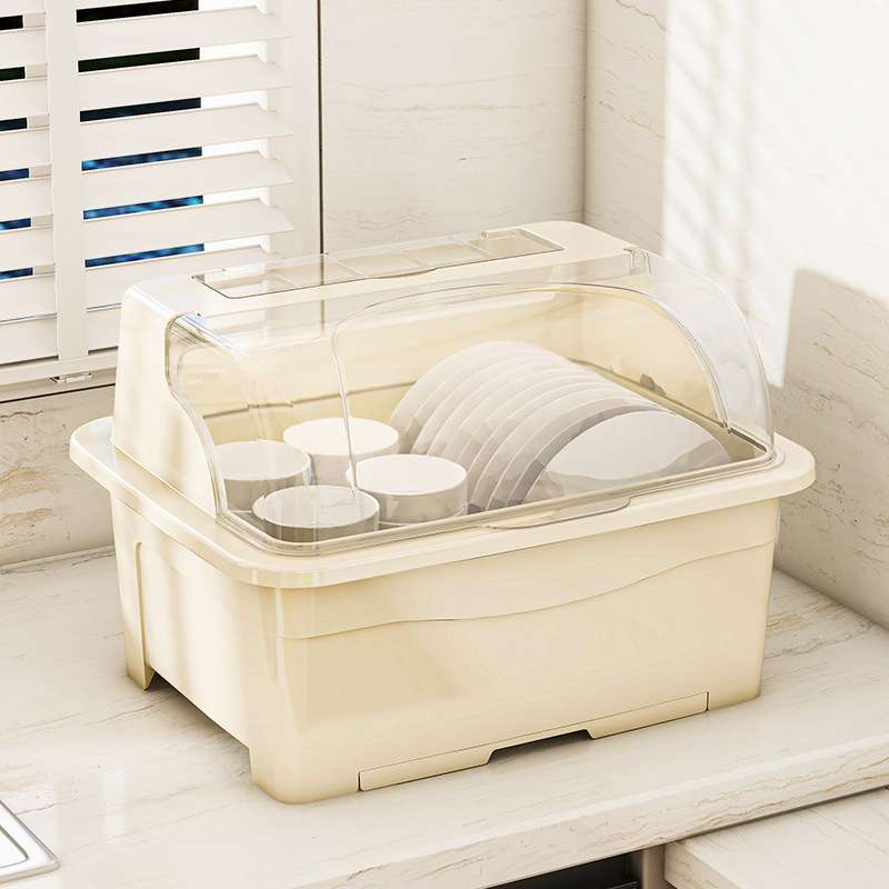 2024年沥水碗架双层抽屉式接水盘90°翻盖食品级PP碗柜沥水架