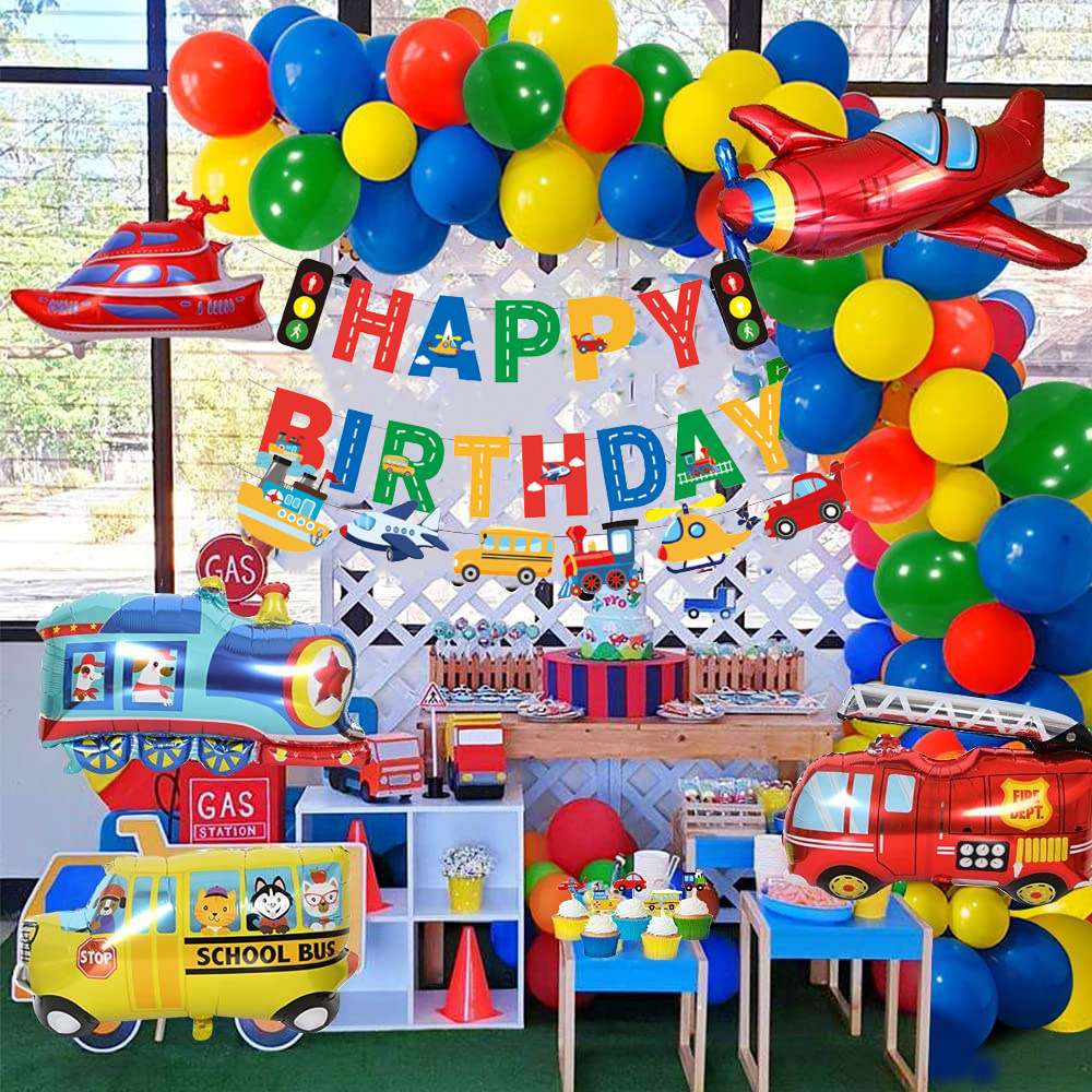 交通生日气球花环飞机汽车火车交通工具红绿灯气球链生日拉旗插签