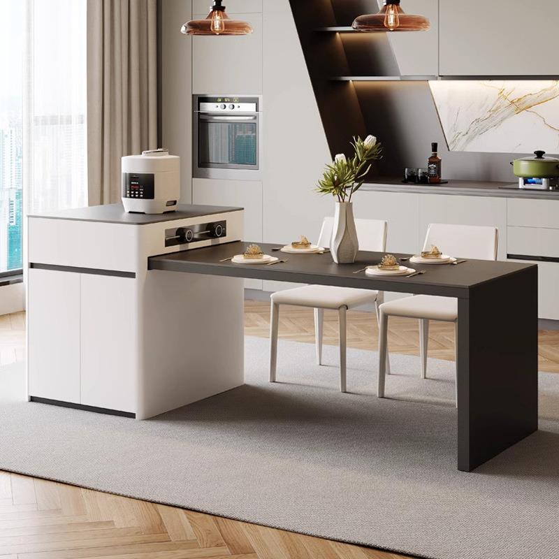 极可伸缩台餐桌一体现代简小约简轻NFB奢黑色岩板岛中岛台家用户