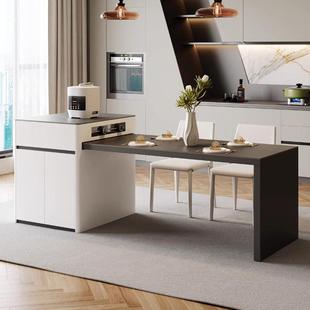 极可伸缩台餐桌一体现代简小约简轻NFB奢黑色岩板岛中岛台家用户