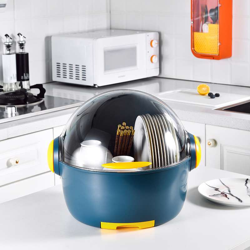 新品圆形厨房碗筷收纳盒 塑料碗柜抽屉式沥水碗架 防尘沥水碗架