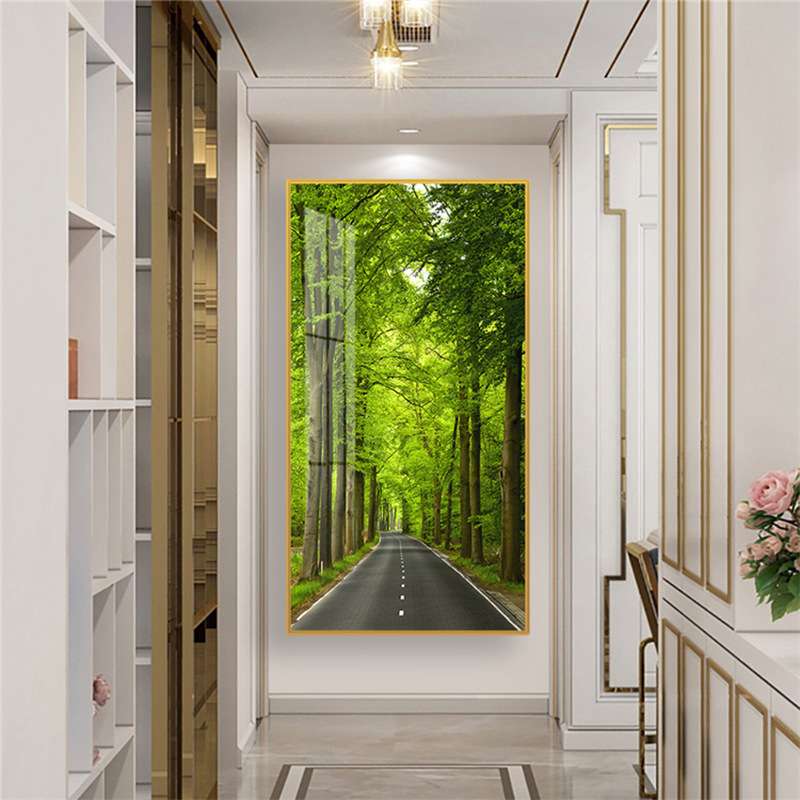 入户森林装饰画小走廊过道树林现代小路挂画玄关清新自然风景简约图片