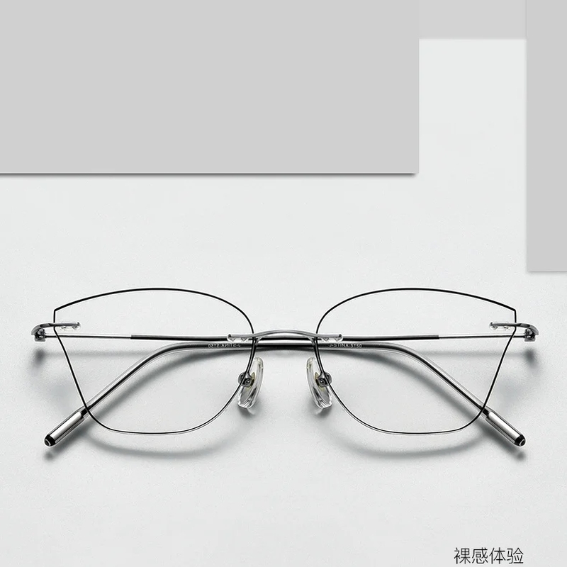 猫眼无框近视眼镜女超轻质感金属细框防蓝光素颜修饰脸型显瘦潮新