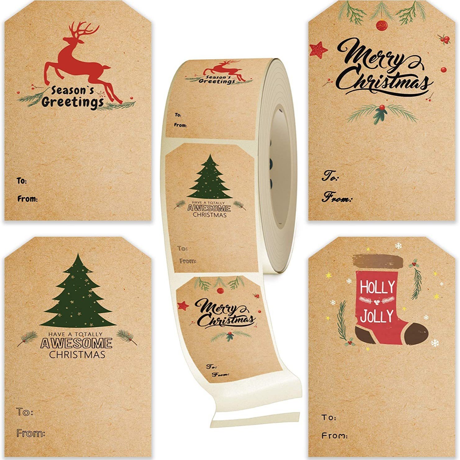 50-100pcs 5*7.5cm Merry Christmas Gift tags Sticker Kraft Pa