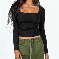 womens dupe crop long solid slim fit backless -shirt square