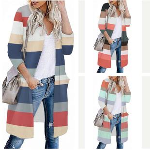 cardigan contrast striped womens sweater color Wool long