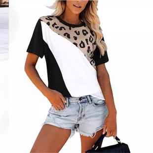 stitching short contrast womens sleeve color Round clothing