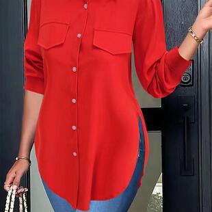 Collar Shirt Long Fit Womens Polyester Slim POLO