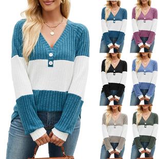 Color shirt Womens Fashion Neck Sleeve Long Contrast