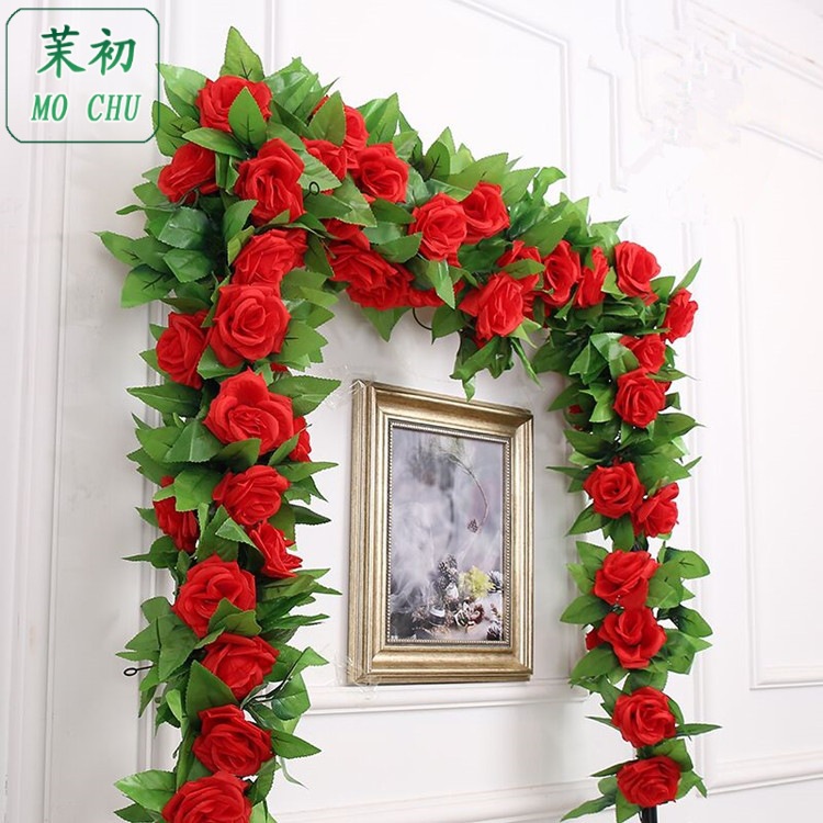 茉初人造花仿真玫瑰花藤绢布婚庆拱门假花装饰藤条配材用品