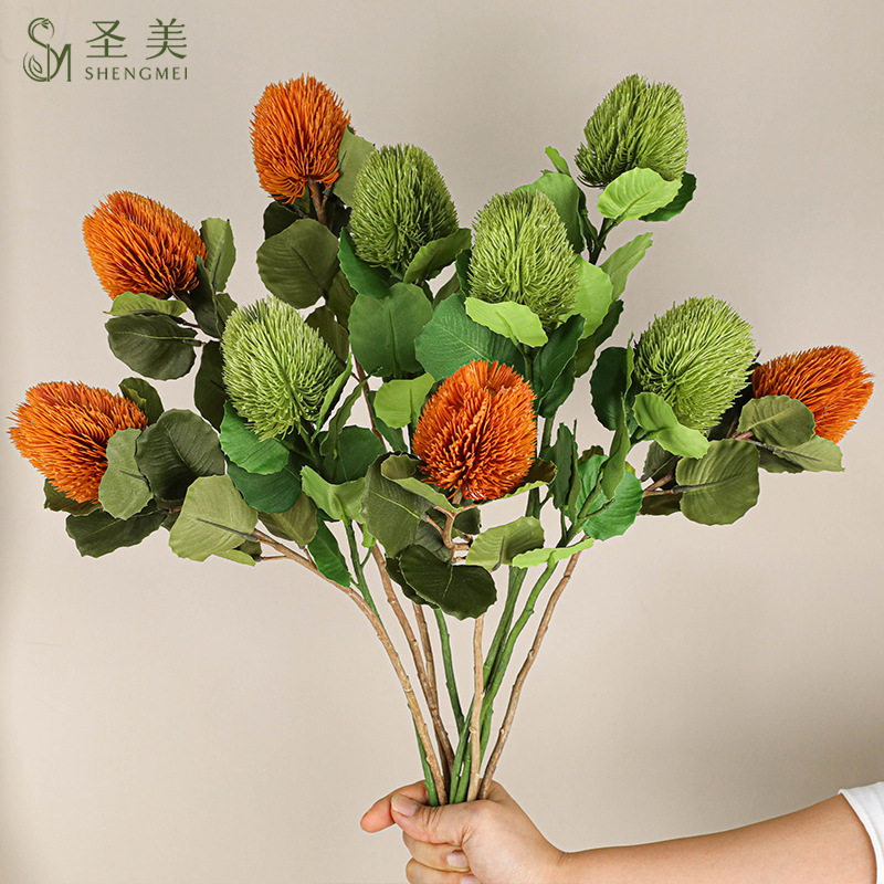 新品仿真斑克木小号佛塔花干枯塑料花家居摄影装饰花材复古针垫花