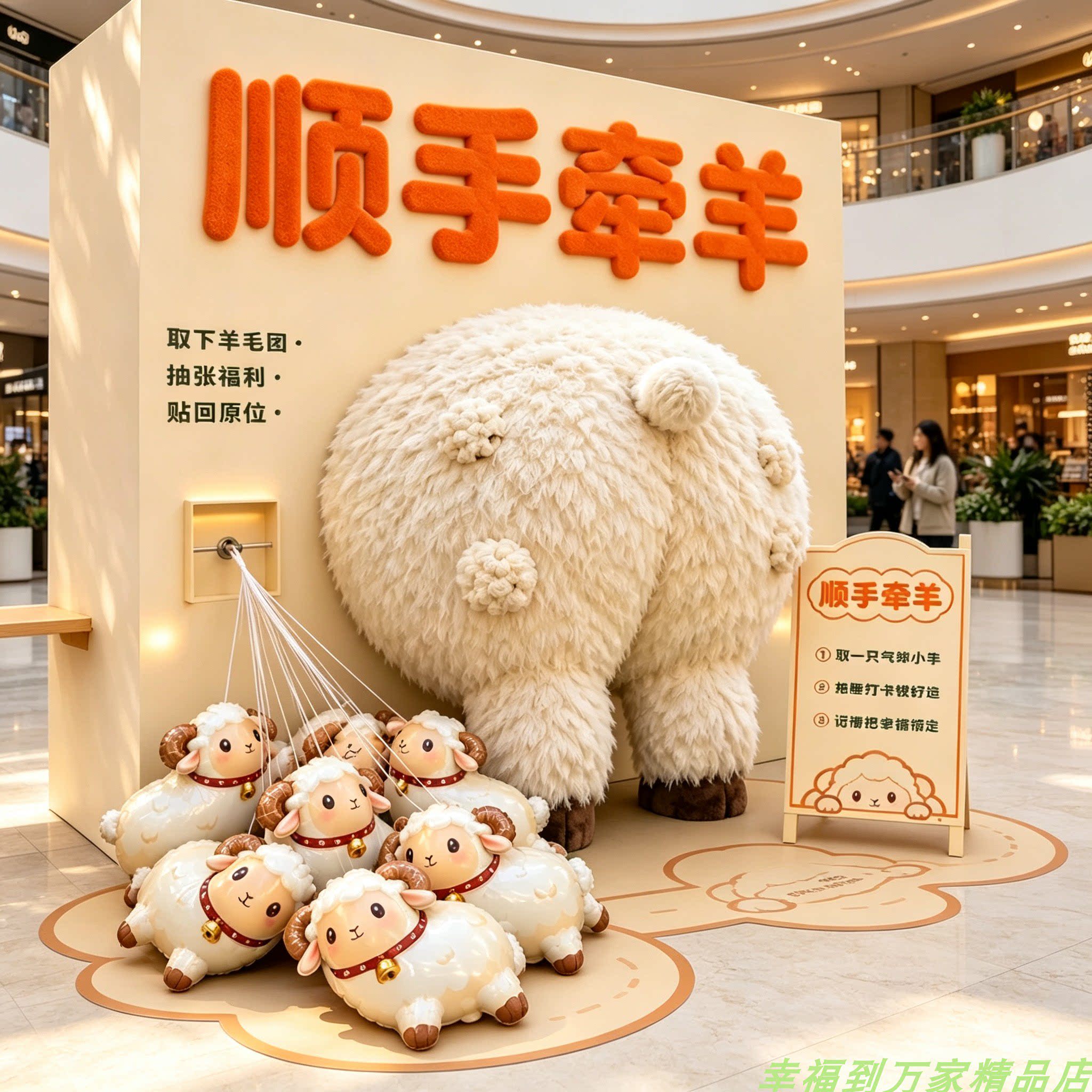 2027羊年泡沫毛绒薅羊毛雕塑美陈新年元旦商场橱窗引流装饰布置