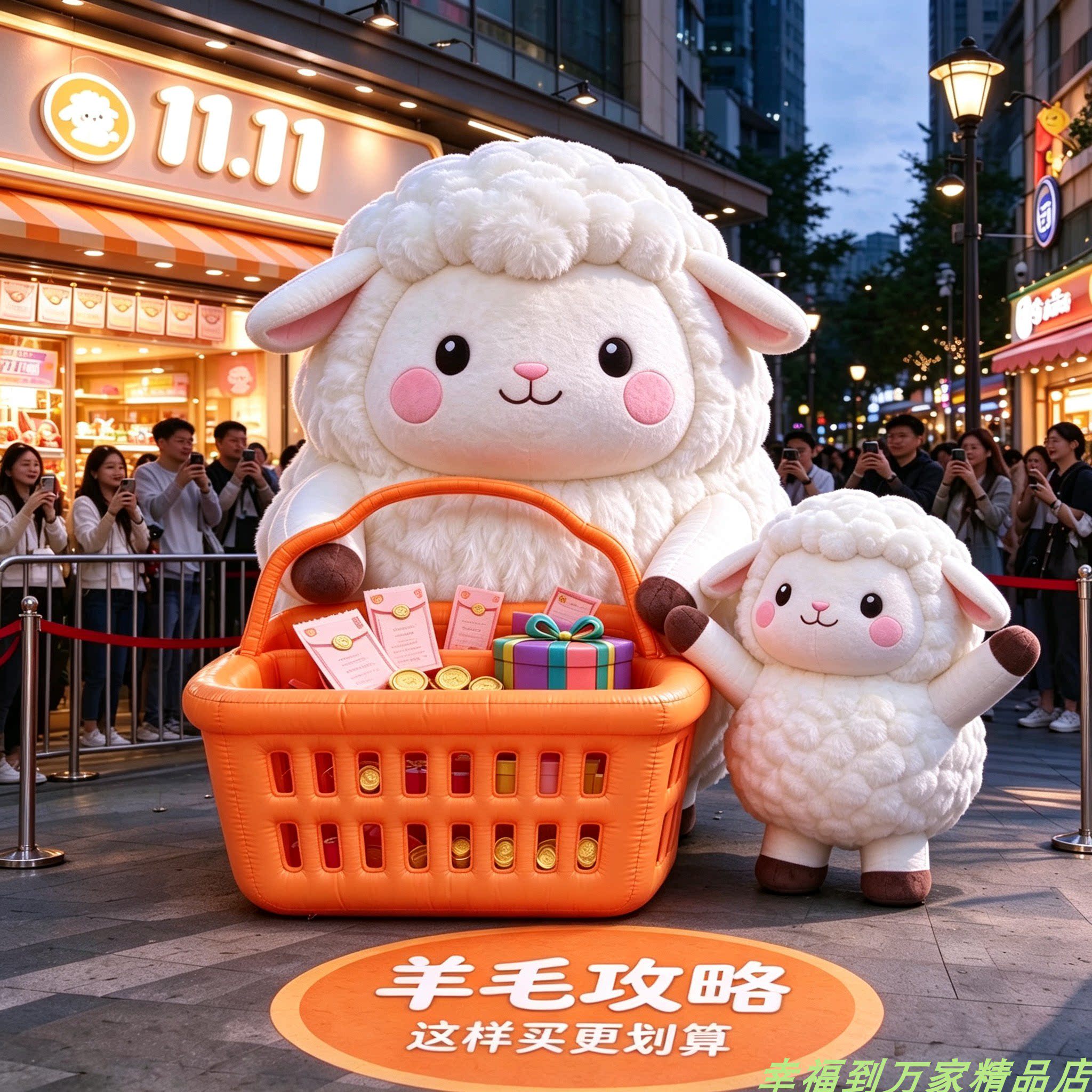 可爱萌小羊充气气模毛绒玩偶公仔卡通造型摆件装饰