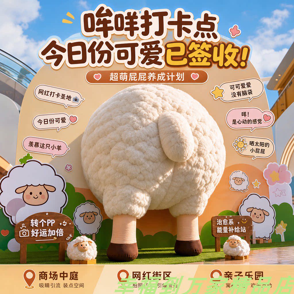 抱一只福气羊美陈装饰商场中庭活动布置打卡拍照元旦新年互动装置