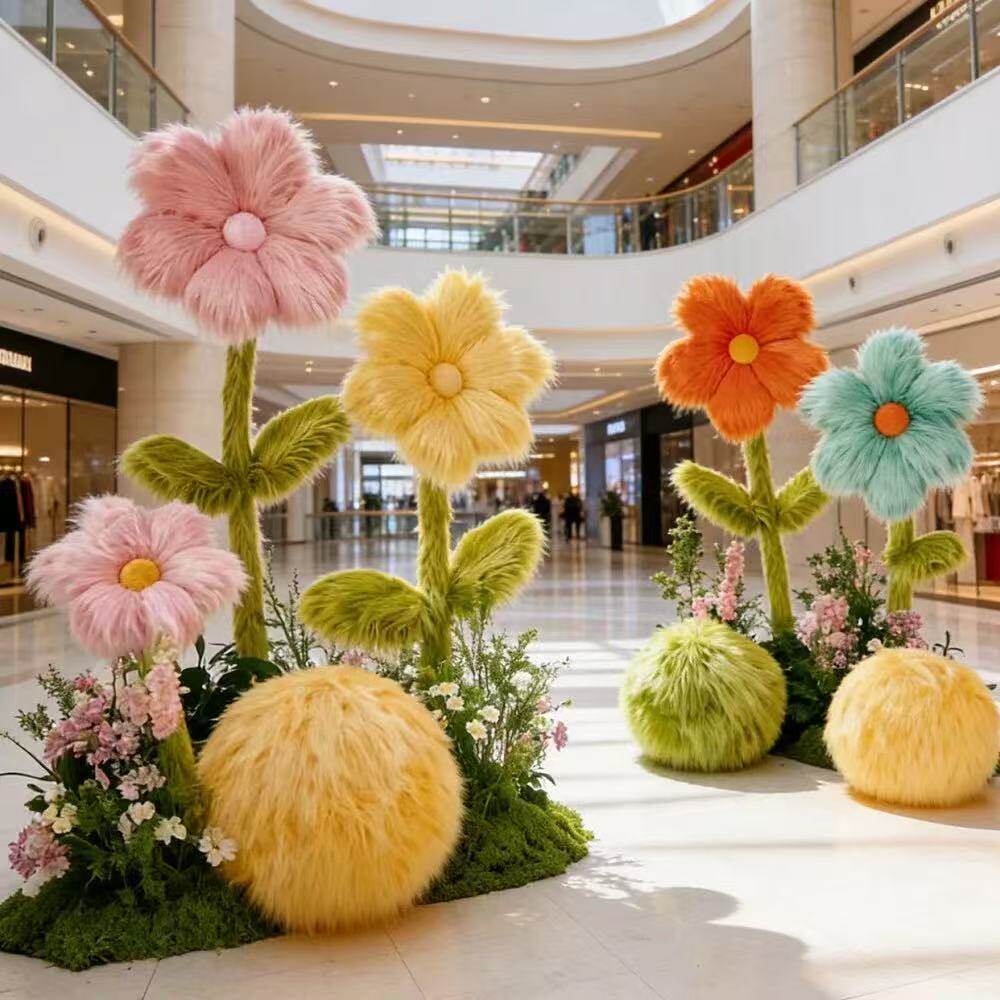 商场美陈服装店橱窗装饰场景道具布置网红毛毛花定制直播间摆件