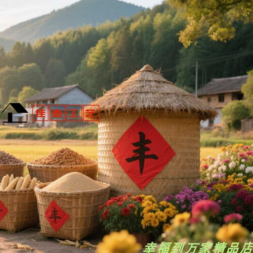稻草仿真粮仓丰收节场景摆件