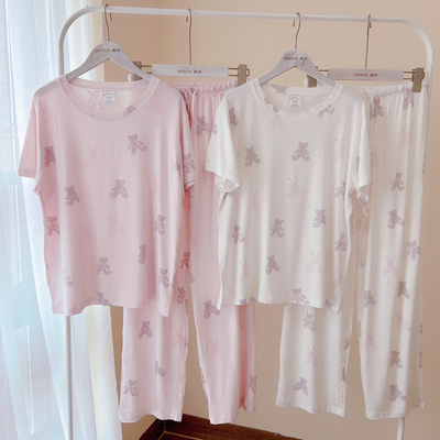 2025年新款春夏莫代尔棉睡衣女小熊甜美夏季短袖长裤透气家居服薄