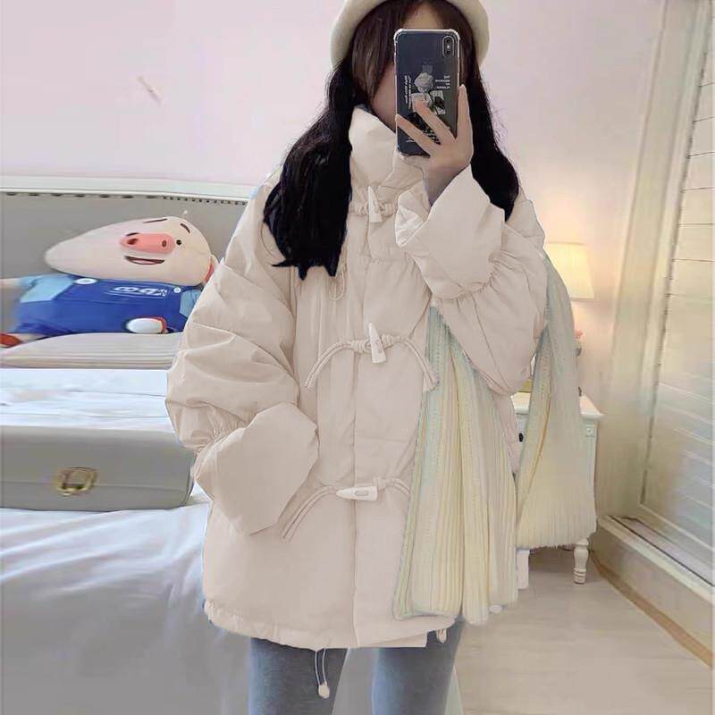 奶fufu白色羽绒服女冬季2025新款小个子牛角扣外套女款设计感小众