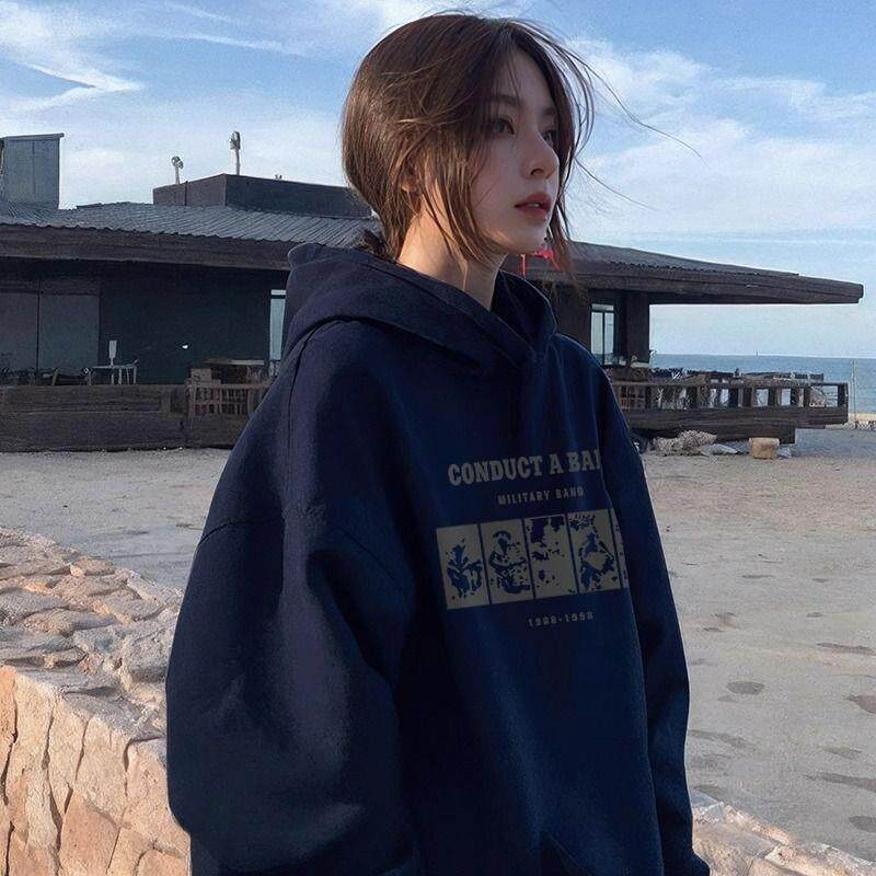 黑色连帽卫衣女秋冬2025新款宽松慵懒春秋季外套加绒加厚女士上衣