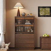 中古风实木餐厅边柜抽屉柜骨骼线斗柜胡桃木客厅移门展示柜定制柜