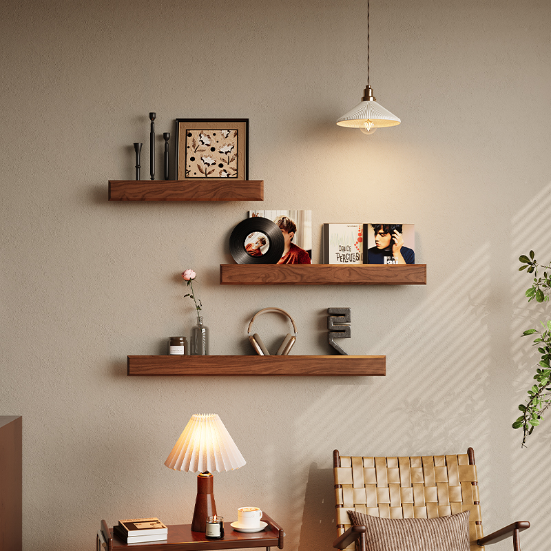 北美黑胡桃木一字板墙上置物架