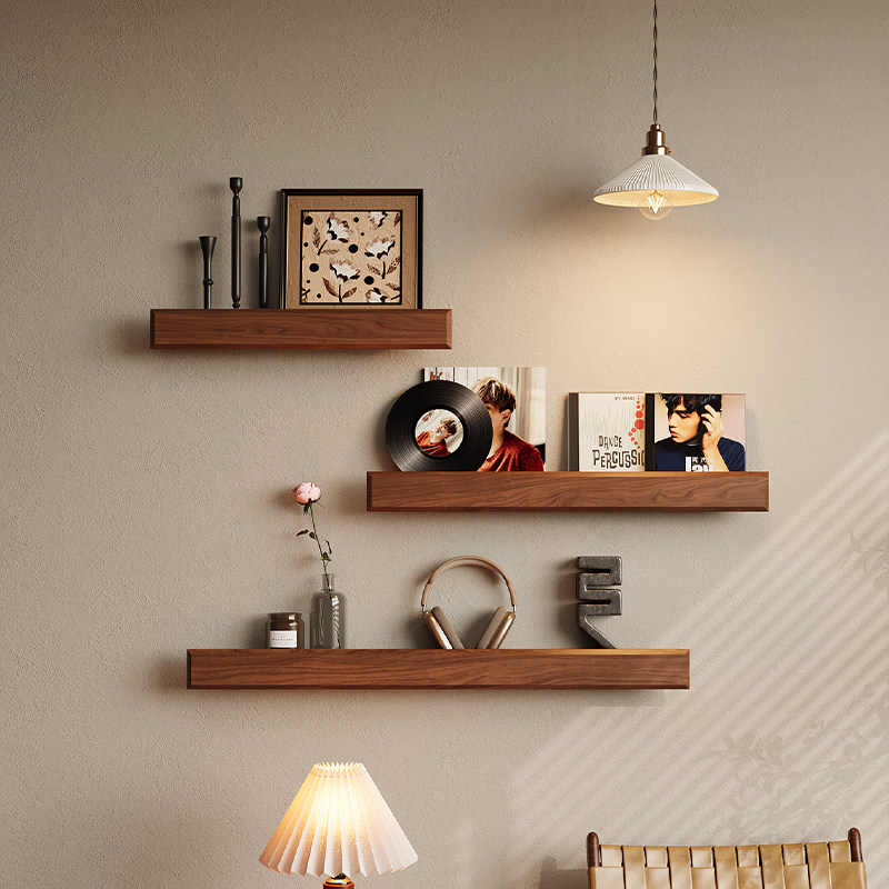 墙上置物架书报杂志架墙面北美黑胡桃木一字隔板墙壁架壁挂展示架