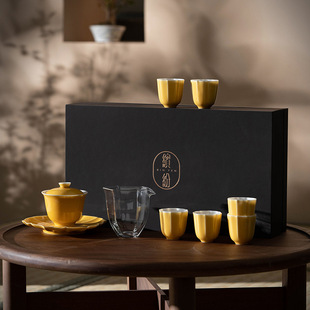 自己用颜色釉陶瓷盖碗茶杯整套家用功夫简约茶具套文人组礼盒装茶