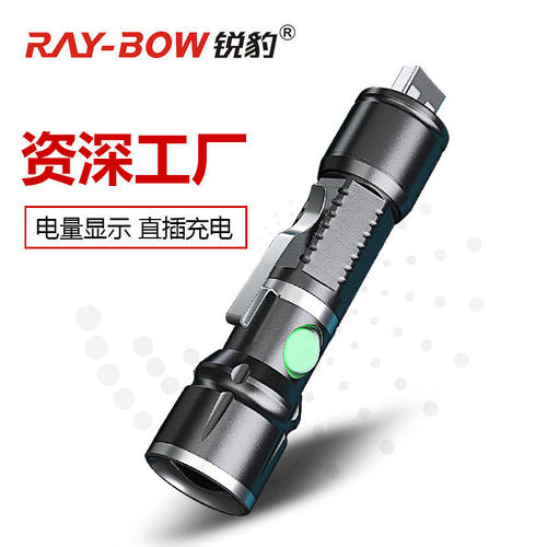 锐豹厂家新款手电筒强光小小型手电筒充电迷你变焦家应急外用户