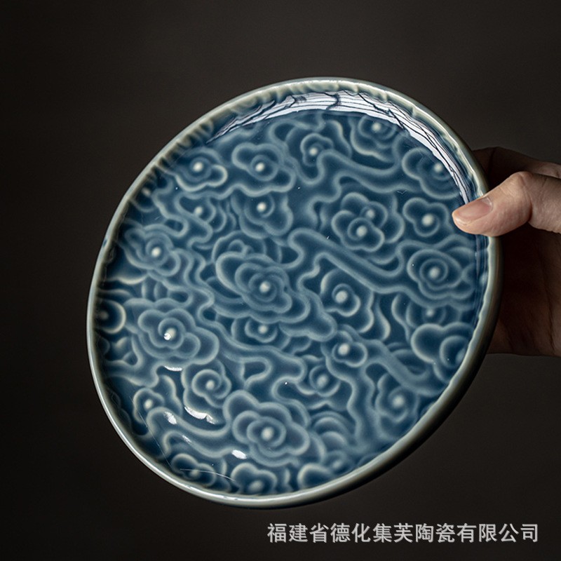 中式围炉煮茶配件点心水果托盘中式陶瓷茶点盘甜品台摆盘糕点盘子