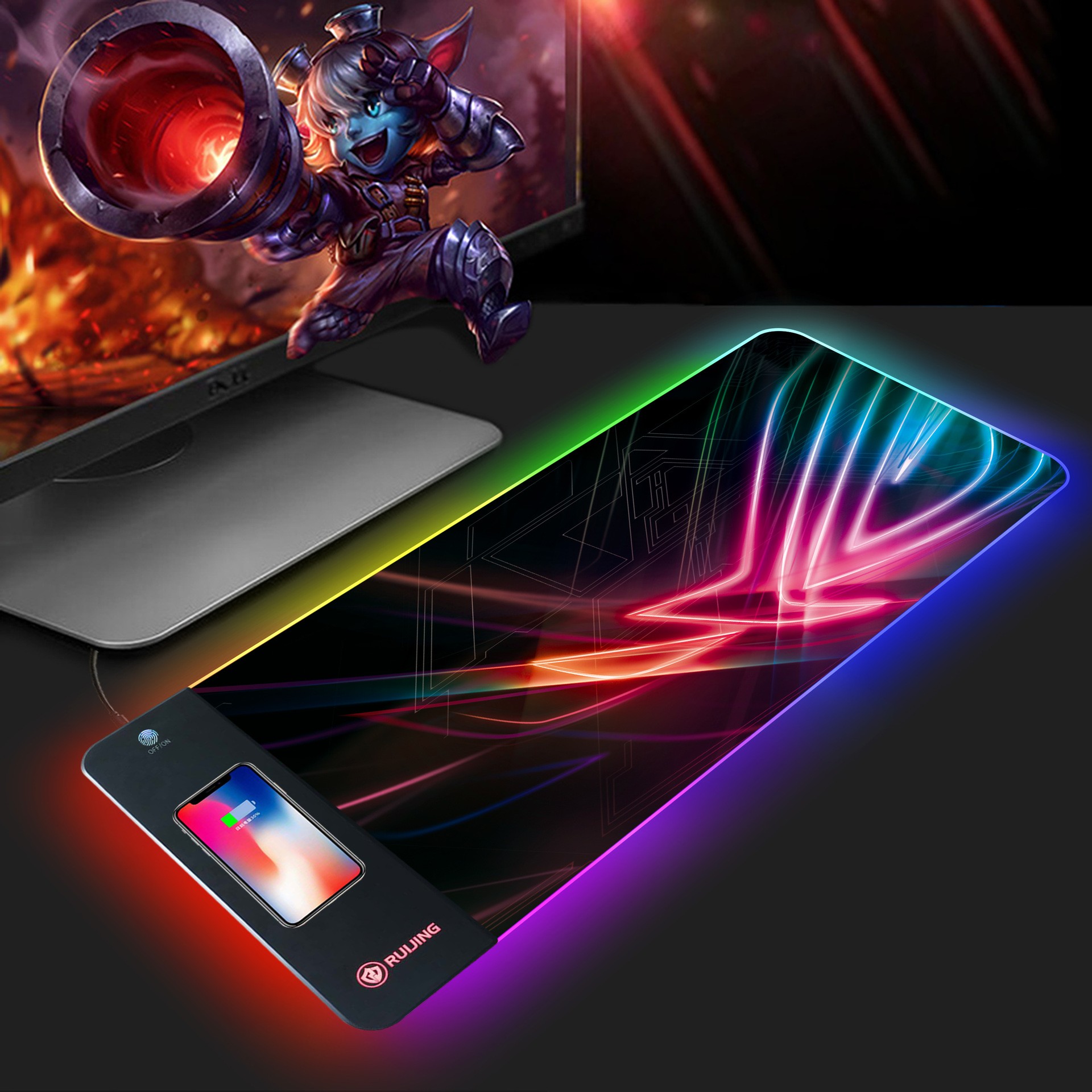 充电滑鼠垫大号RGB充电桌垫超大无线充发光鼠标垫无线充电鼠标垫